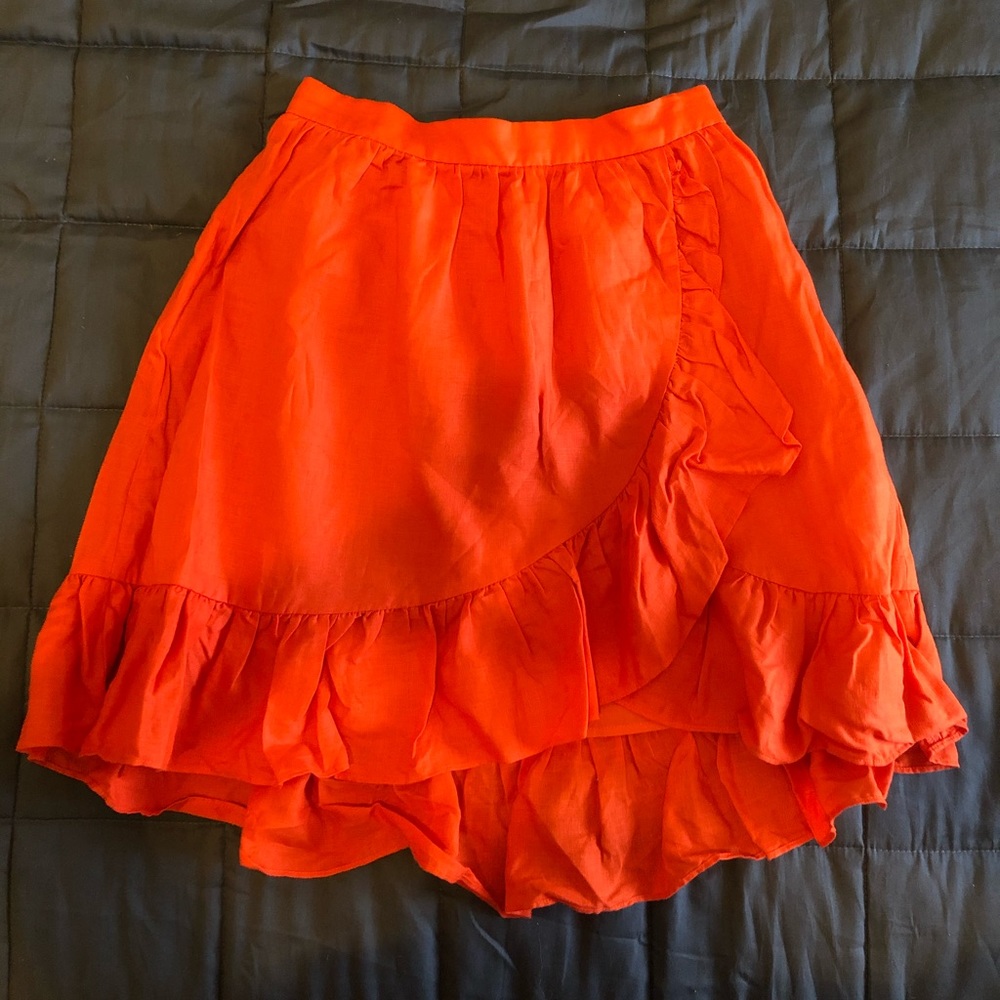 J. Crew Linen Ruffle Faux Wrap Skirt
